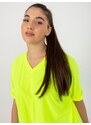 Fashionhunters Fluo žlutá hladká halenka plus size s výstřihem