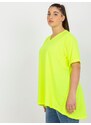 Fashionhunters Fluo žlutá hladká halenka plus size s výstřihem