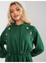 Fashionhunters Tmavě zelené rozevláté mikinové šaty s kapucí