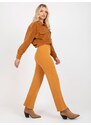 Fashionhunters Tmavě žluté široké pletené kalhoty s vysokým pasem