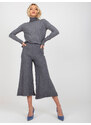 Fashionhunters Tmavě šedé široké úpletové kalhoty s elastickým pasem