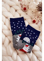 Kesi Dámské Ponožky Vánoční Vzory S Plyšovým Medvídkem A Iglú Šedo-Navy