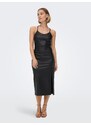 Černé dámské koženkové šaty na ramínka s rozparky ONLY Rina - Dámské