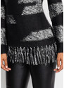 bonprix Pletený svetr s třásněmi Černá