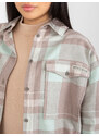 Fashionhunters Tmavě béžová volná kostkovaná košile s delším zadním dílem
