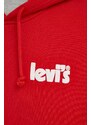 Bavlněná mikina Levi's pánská, červená barva, s kapucí, s potiskem