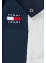 Péřová bunda Tommy Jeans dámská, tmavomodrá barva, zimní