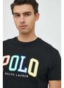 Bavlněné tričko Polo Ralph Lauren , černá barva, s aplikací