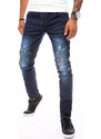 BASIC Tmavě modré džíny se stylovým prošíváním Denim vzor