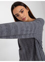Fashionhunters Tmavě šedý volný klasický svetr s výstřihem