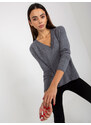 Fashionhunters Tmavě šedý hladký klasický svetr s výstřihem