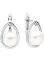 Gaura Pearls Stříbrné náušnice s bílou 9-9.5 mm perlou Nancy, stříbro 925/1000