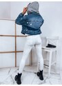 BASIC TMAVĚ MODRÁ DŽÍNOVÁ BUNDA BOOST S DĚROVÁNÍM Denim vzor