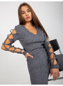 Fashionhunters Tmavě šedý klasický svetr s výstřihem do V