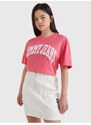 Tommy Hilfiger Růžové dámské vzorované dlouhé tričko Tommy Jeans - Dámské