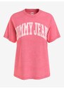 Tommy Hilfiger Růžové dámské vzorované dlouhé tričko Tommy Jeans - Dámské