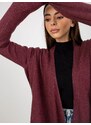 Fashionhunters Vínový krátký asymetrický kardigan bez zapínání