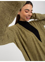 Fashionhunters Khaki krátký asymetrický kardigan bez zapínání