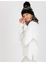 Fashionhunters Dámská černo-béžová zimní čepice s bambulí