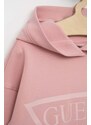 Dětská mikina Guess růžová barva, s kapucí, s potiskem