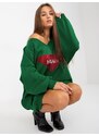 Fashionhunters Tmavě zelená dlouhá oversize mikina s aplikací
