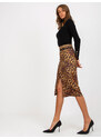 Fashionhunters Tmavě béžová a černá tužková sukně s leopardím vzorem s elastickým pasem
