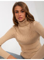 Fashionhunters Velbloudí žebrovaný dámský svetr s rolákem