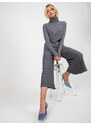 Fashionhunters Tmavě šedé široké úpletové kalhoty s elastickým pasem