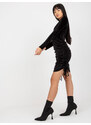 Fashionhunters Černé velurové mini koktejlové šaty s výstřihem