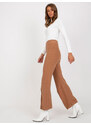 Fashionhunters Velbloudí široké pletené kalhoty s rozparkem