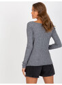 Fashionhunters Tmavě šedý dámský klasický svetr s výstřihem