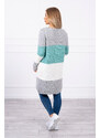 K-Fashion Šedý + tmavě mátový pruhovaný svetr