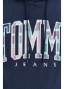 Bavlněná mikina Tommy Jeans pánská, tmavomodrá barva, s kapucí, s aplikací