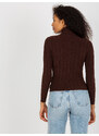 Fashionhunters Tmavě hnědý žebrovaný svetr s rolákem