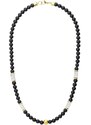 Manoki Pánský korálkový náhrdelník Vicente - 6 mm černý onyx a bílý tyrkys
