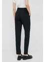Kalhoty s příměsí vlny Calvin Klein dámské, černá barva, jednoduché, high waist