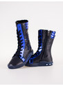 Girls' leather ankle boots with high upper Shelvt navy blue