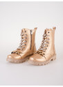 Gold girls' leather ankle boots with Shelovet chain