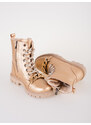 Gold girls' leather ankle boots with Shelovet chain