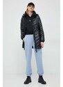 Bavlněná mikina Calvin Klein Jeans dámská, černá barva, s kapucí, s aplikací