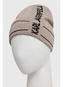 Čepice s příměsí kašmíru Karl Lagerfeld šedá barva, z tenké pleteniny