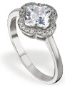 SilveAmo Stříbrný prsten Jetel - s bílým zirkonem ve tvaru čtyřlístku- obvod 57