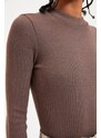 Trendyol Brown Stand-Up Collar Ribbed Knitted Body with Snap Snaps