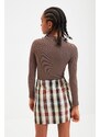 Trendyol Brown Stand-Up Collar Ribbed Knitted Body with Snap Snaps