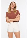 Trendyol White Contrast Thread Denim Shorts