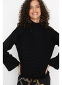 Trendyol Black Sleeve Detail Stand Up Collar Knitwear Sweater