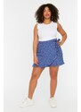 Trendyol Curve Blue Floral Patterned Woven Tied Shorts Skirt