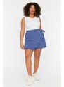 Trendyol Curve Blue Floral Patterned Woven Tied Shorts Skirt