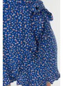 Trendyol Curve Blue Floral Patterned Woven Tied Shorts Skirt