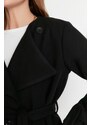 Trendyol černý pásek široký střih oversized šněrování detailní razítko kabát